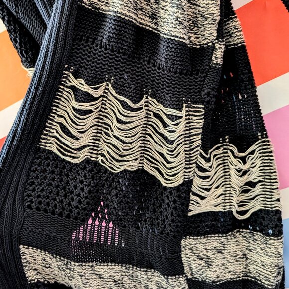 Allsaints Siouxsie Cardigan Black Tan Distressed Knit Grunge Long Duster Fray 4 - Picture 12 of 16